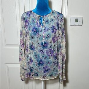 Johnny Was Sheer Floral Blouse Women’s Medium